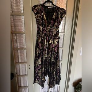 Ulla Johnson Purple/Gold Lamé Midi Dress